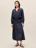 Rebecca Taylor Anya Long Sleeve Ramie Blouse, Navy-Rebecca Taylor