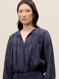 Rebecca Taylor Anya Long Sleeve Ramie Blouse, Navy-Rebecca Taylor