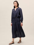 Rebecca Taylor Anya Long Sleeve Ramie Blouse, Navy-Rebecca Taylor