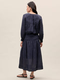 Rebecca Taylor Anya Long Sleeve Ramie Blouse, Navy-Rebecca Taylor
