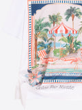 T-Shirt w Side Bow, Dolce Far Niente Print-Vilagallo