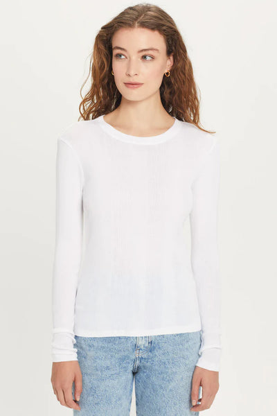 Ribbed Long Sleeve Tee, White-Goldie