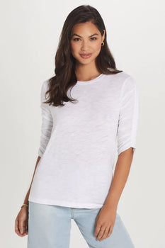 Ruched 1/2 Sleeve, White-Goldie