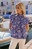 Oliphant Pintuck Ruffle Top, Carolina Cobalt-Oliphant Design
