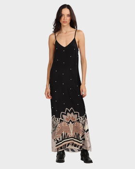 LS Silk Dress Lotus Tiger Eclipse, Black-Las Surenas