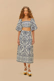 Blue Tropical Cameo Midi Skirt, Off-White-Farm Rio