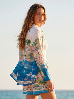 Sandra Linen Short, Puerto Banus Lino Print-Vilagallo