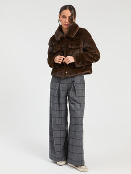 Faux Fur Jacket, Vison Marron-Vilagallo