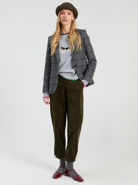 Helen Plaid Blazer, Grey Navy-Vilagallo