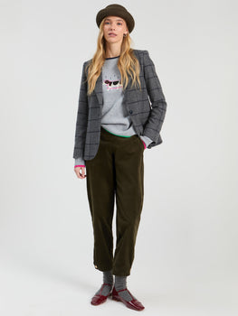 Helen Plaid Blazer, Grey Navy-Vilagallo