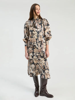 Horse Midi Dress, Black & Beige-Vilagallo