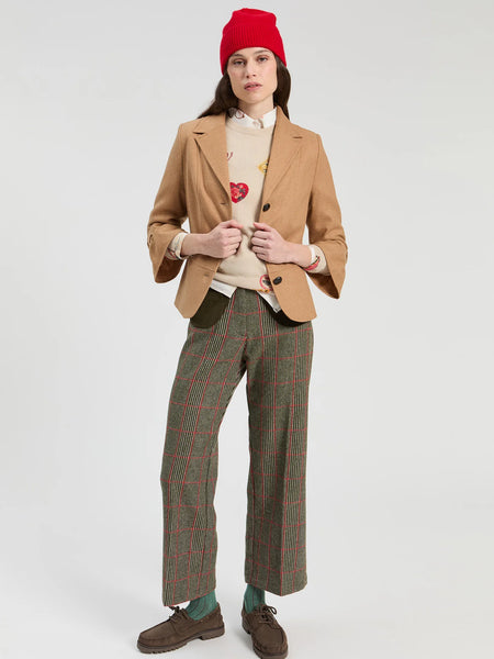 Ruffle Sleeve Crop Blazer, Beige Tweed-Vilagallo