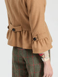 Ruffle Sleeve Crop Blazer, Beige Tweed-Vilagallo
