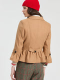 Ruffle Sleeve Crop Blazer, Beige Tweed-Vilagallo