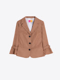 Ruffle Sleeve Crop Blazer, Beige Tweed-Vilagallo
