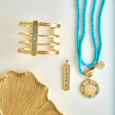 JW DBL Wrap Bead Necklace, Turquoise-Jane Win