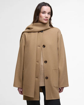 Barbour Clementine Wool Scarf Coat, Camel-Barbour