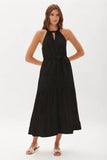 Hathaway Embroidered Halter Dress, Black-Ecru