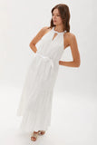 Hathaway Embroidered Halter Dress, White-Ecru