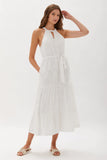 Hathaway Embroidered Halter Dress, White-Ecru