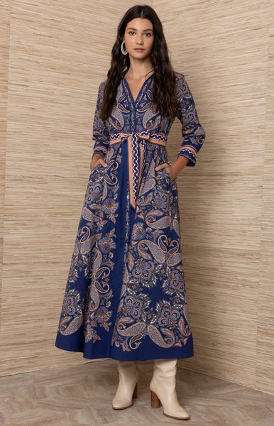 HB Tove Maxi Cotton Dress, Navy-Hale Bob