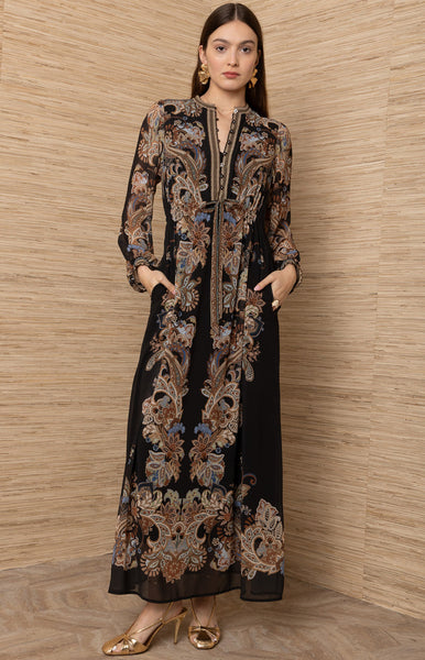 Isolde Chiffon Maxi Dress, Black-Hale Bob