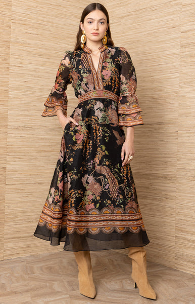 Brid Organza Maxi Dress , Black