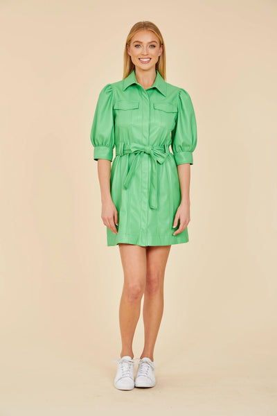 3/4 Sleeve Belted Dress, Kelly-Dolce Cabo