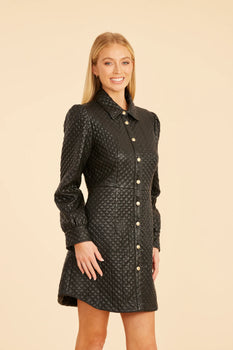 DC Quilted Vegan Leather Long Sleeve Dress, Black-Dolce Cabo