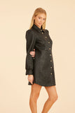 DC Quilted Vegan Leather Long Sleeve Dress, Black-Dolce Cabo