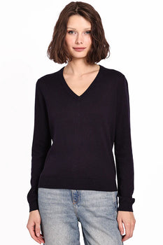 V-neck Long Sleeve Tee, Navy-Minnie Rose