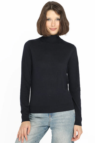 Cotton Cashmere Long Sleeve Turtleneck, Black-Minnie Rose
