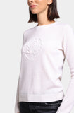 Minnie Rose Embossed Rose Logo Crew, White-Minnie Rose