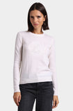 Minnie Rose Embossed Rose Logo Crew, White-Minnie Rose