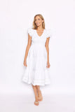 V-Neck Smocked Midi, White-Sail to Sable