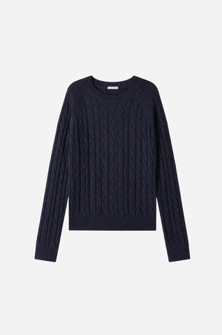 Cotton Classic Cable Crew, Navy-Minnie Rose