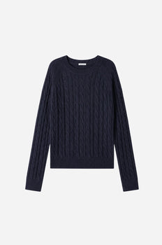 Cotton Classic Cable Crew, Navy-Minnie Rose