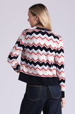Cotton Cashmere Chevron V Neck Cardigan, Navy Combo-Minnie Rose