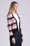 Cotton Cashmere Chevron V Neck Cardigan, Navy Combo-Minnie Rose