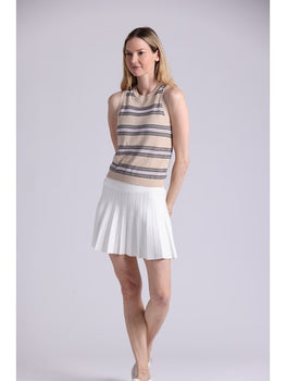 Cotton Cashmere Striped Crew Neck Shell, Brown Sugar-Minnie Rose