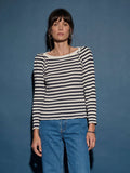 Nation Amelie Envelope Neck Top, Navy and White Pointelle Stripe-Nation LTD