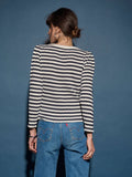 Nation Amelie Envelope Neck Top, Navy and White Pointelle Stripe-Nation LTD