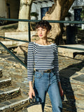 Nation Amelie Envelope Neck Top, Navy and White Pointelle Stripe-Nation LTD