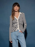 Ami Henley, Navy and White Pointelle Stripe-Nation LTD