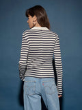 Ami Henley, Navy and White Pointelle Stripe-Nation LTD