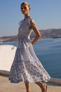 Cinched Flirty Midi, Arbor Blue-Oliphant Design