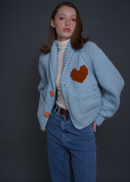 Short Heart Cardi, Mineral Leather