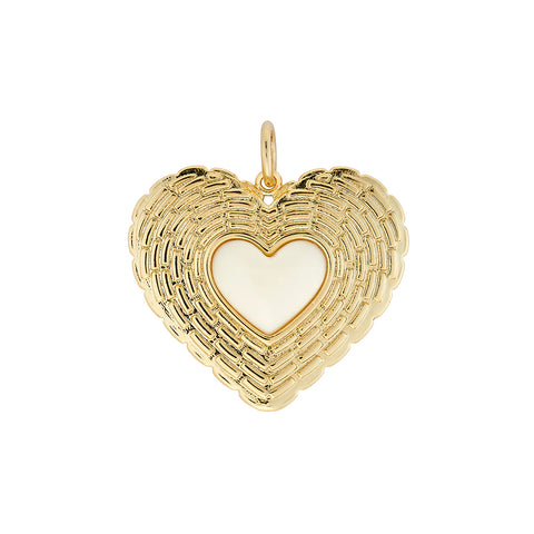 ASHA Basket Weave Heart Charm, Ivory-ASHA