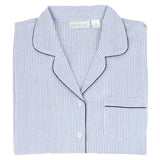 Short Sleeve Shorty Pajamas, Blue Seersucker-Navy-Needham Lane