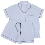 Short Sleeve Shorty Pajamas, Blue Seersucker-Navy-Needham Lane